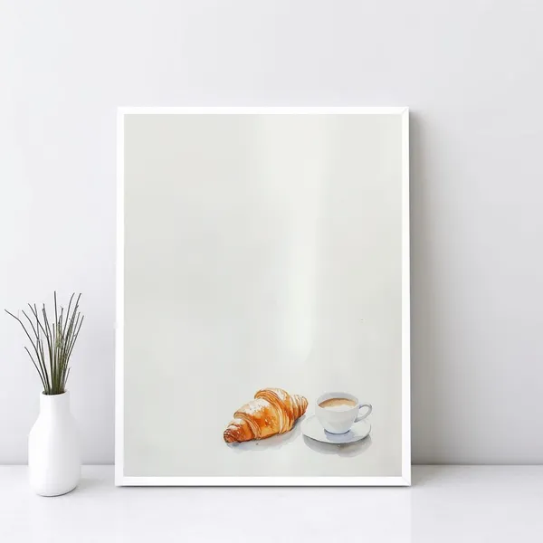 Croissant And Coffee Minimalist Watercolor Kitchen Poster