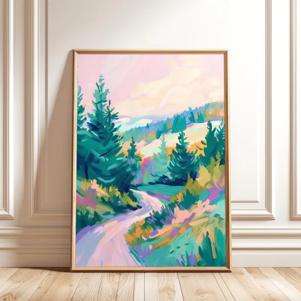Colorful Abstract Landscape, Pastel Forest Art Print