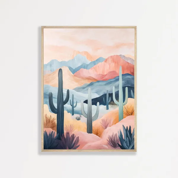 Boho Desert Cactus Minimalist Abstract Landscape Art Print