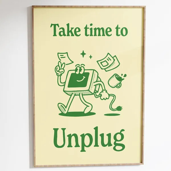 Unplug Work-Life Balance Retro Office Art Print