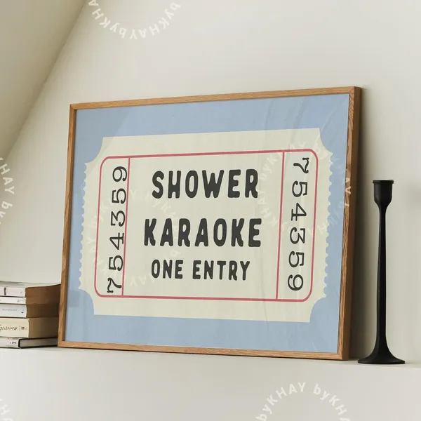 Shower Karaoke Ticket Retro Blue Aesthetic Art Print