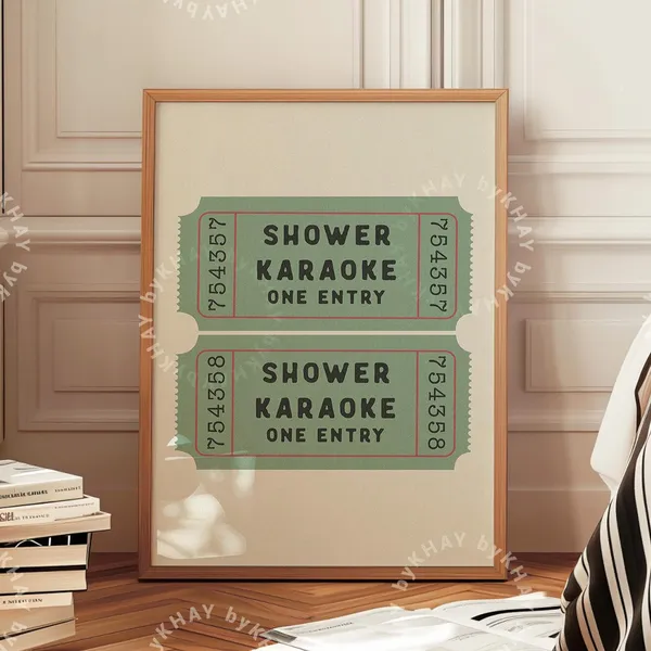 Shower Karaoke Two Ticket Print, Retro Bathroom Art