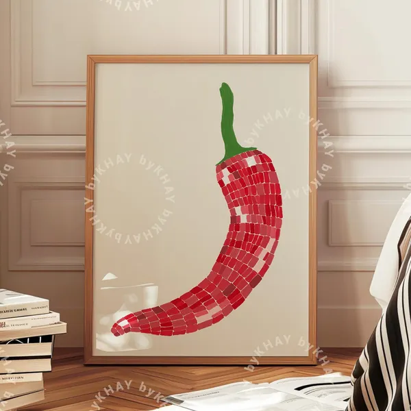 Disco Ball Chilli Retro Food Illustration Art Print