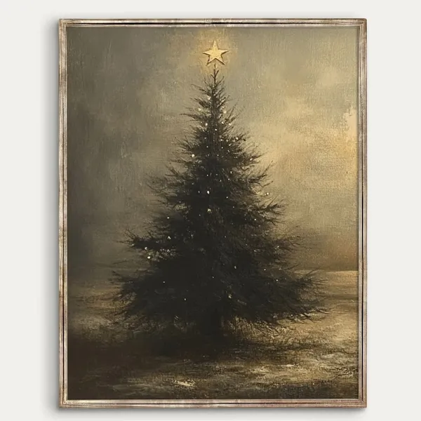 Vintage Christmas Tree Art Print, Winter Decor