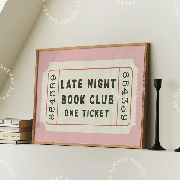 Late Night Book Club Ticket, Retro Preppy Art Print