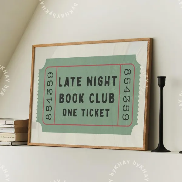 Late Night Book Club Retro Print, Preppy Decor