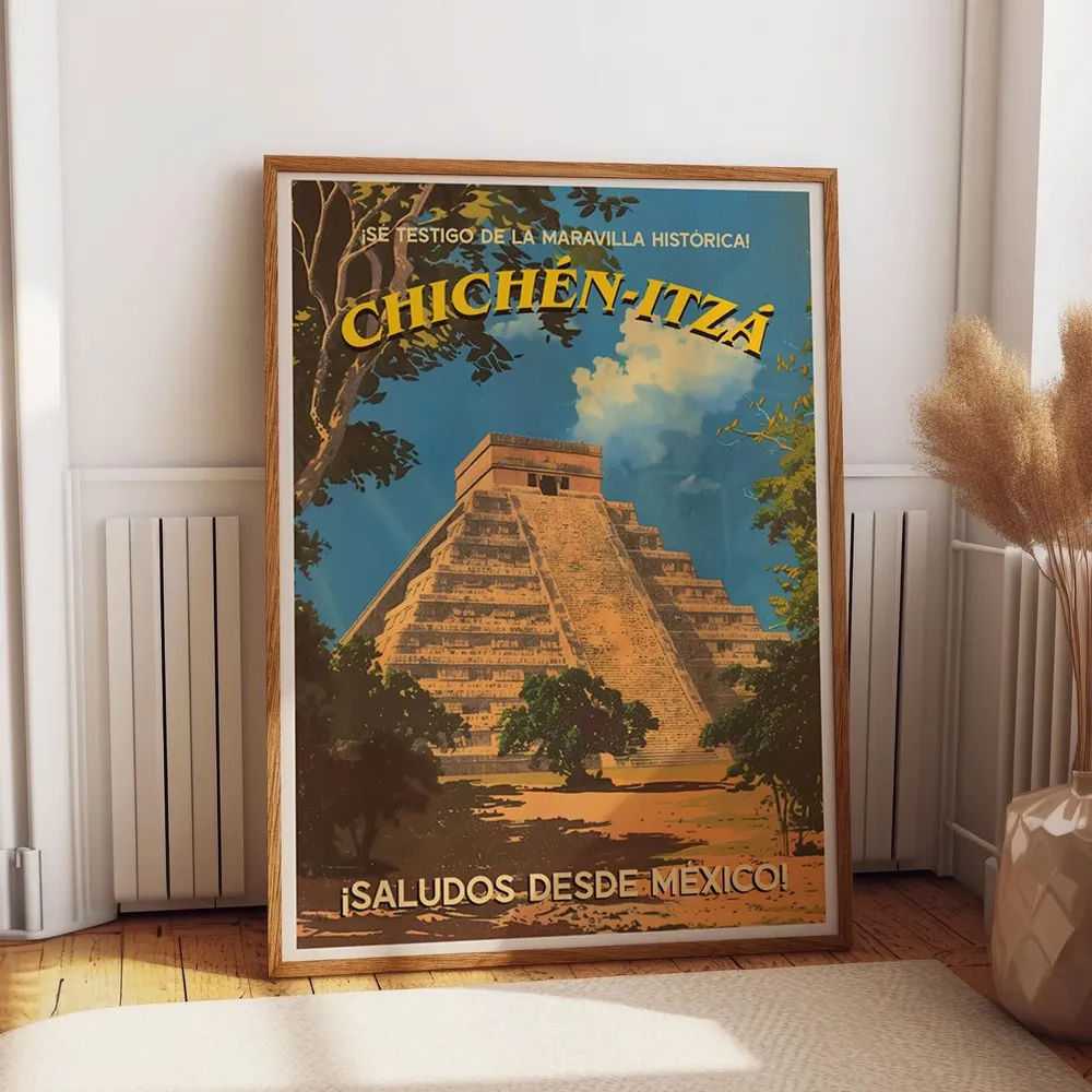 Chichen Itza Travel Poster, Mayan Ruins Mexico