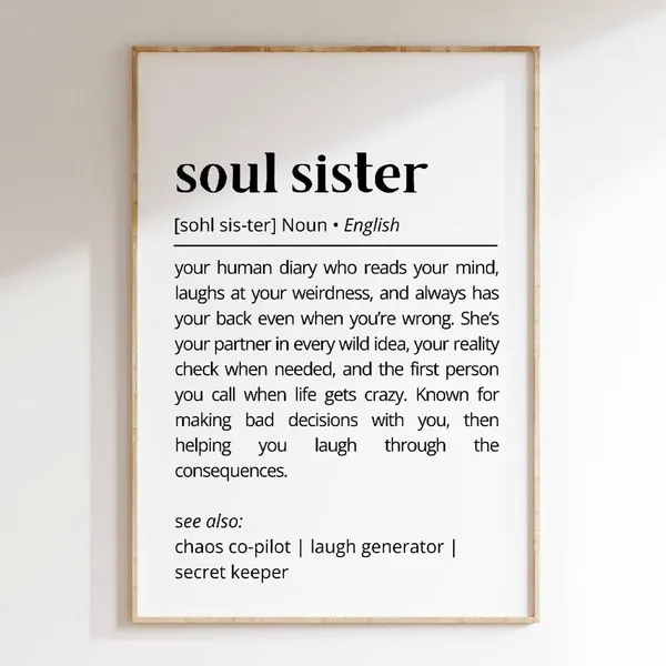 Soul Sister Definition Wall Art, Funny Friendship Poster