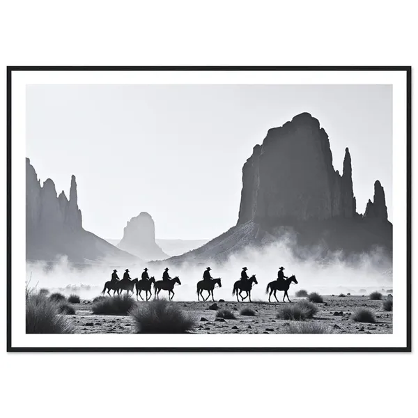 Cowboys In Monument Valley Black And White Art Print