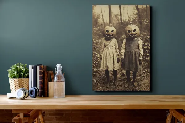 Sepia Creepy Pumpkin Halloween Children Art Print