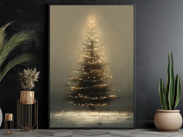 Vintage Cozy Christmas Tree Holiday Art Print