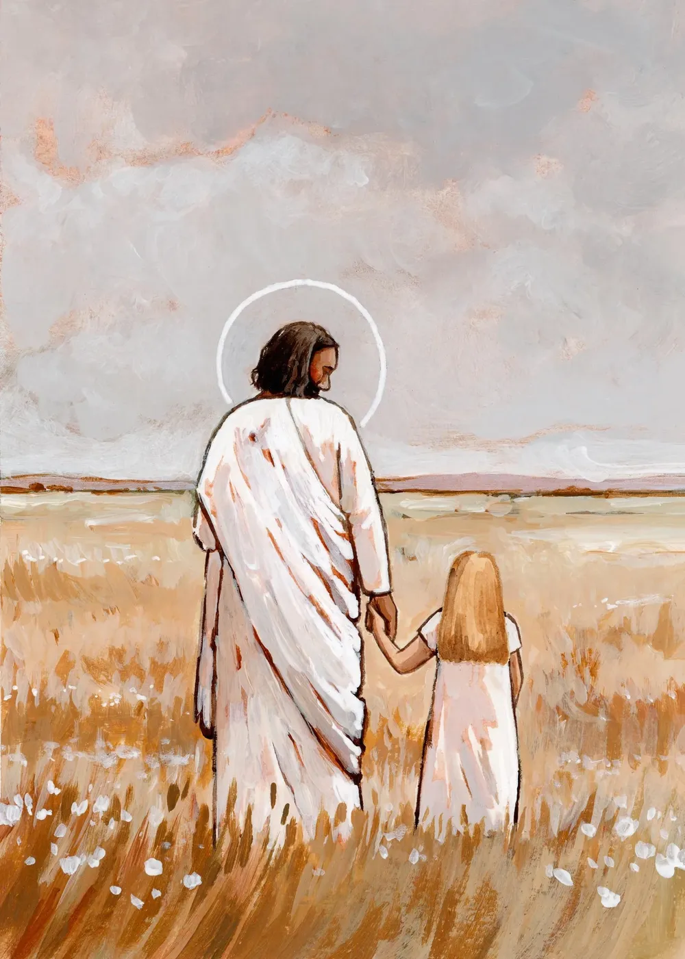 Christ Walking With Girl and Children, Art Print - Image 2