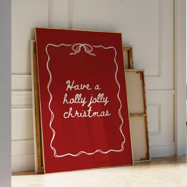 Merry Christmas Winter Quote Poster, Minimalist Red