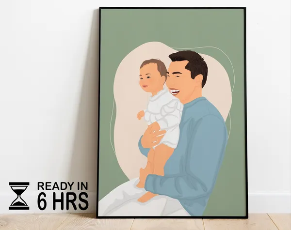 Custom Family Portrait Illustration, Father's Day Gift