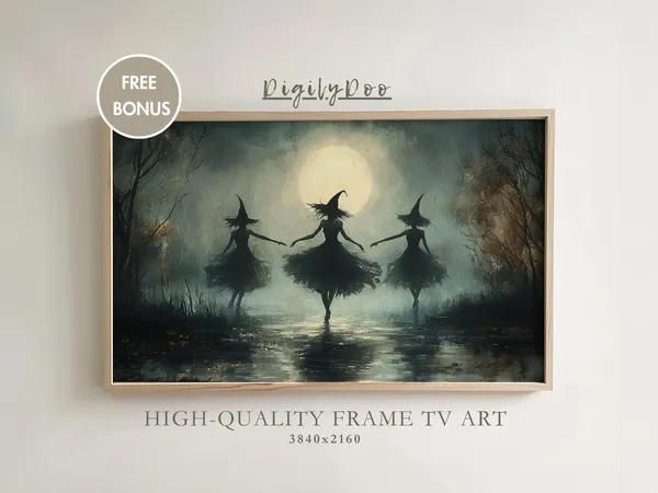 Halloween Witch Sisters Vintage Art Print