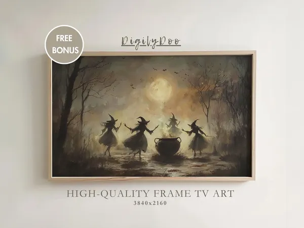 Halloween Witch Sisters Vintage Fall Art Print