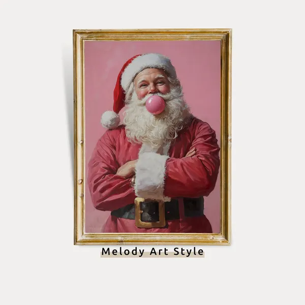 Retro Santa Claus Bubble Gum Christmas Poster Print
