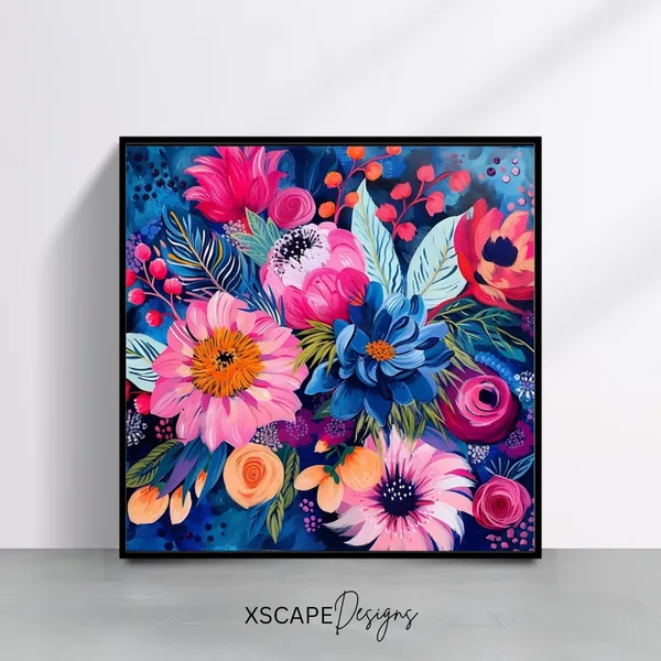 Colorful Floral Botanical Poster, Square Art Print