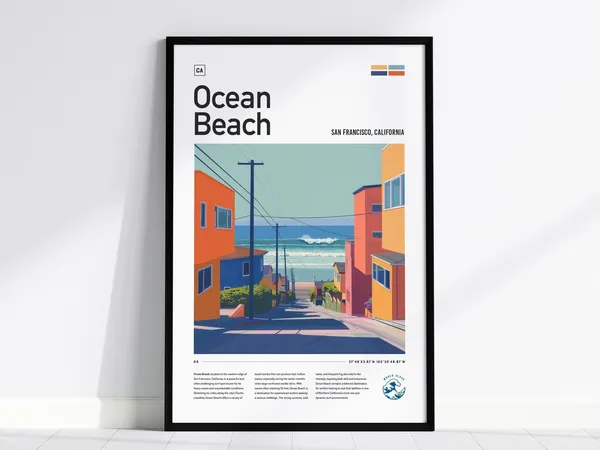 Ocean Beach Surf Spot, San Francisco Travel Poster