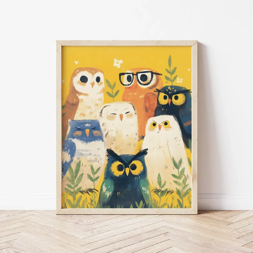 Owls, Cute Owl Friends Nursery Decor Art Print