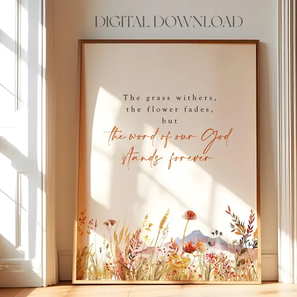 Isaiah 40:8 Autumn Bible Verse Boho Art Print