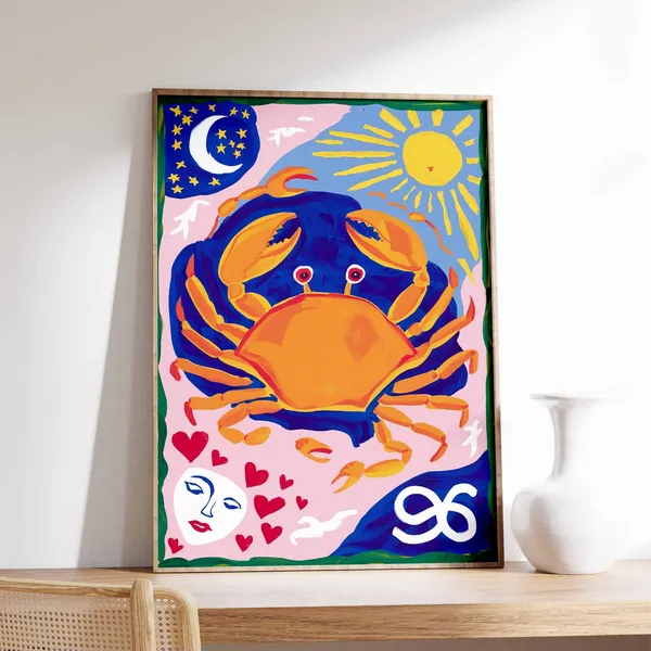 Cancer Star Sign Poster, Boho Astrology Art Print