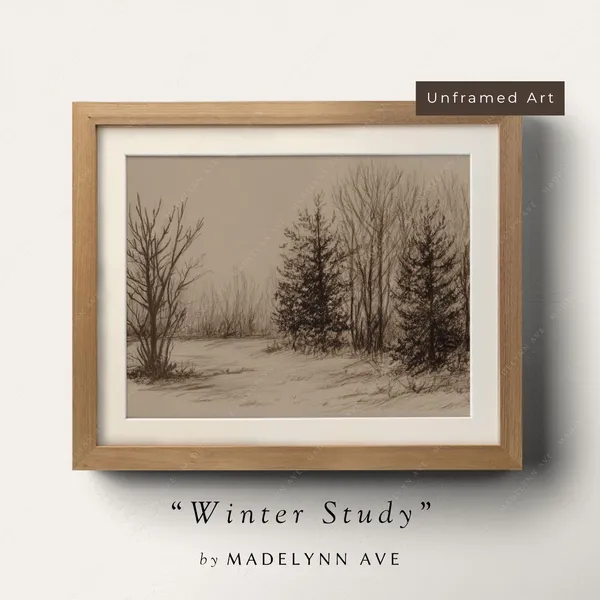 Winter Landscape Art Print, Vintage Forest Scene