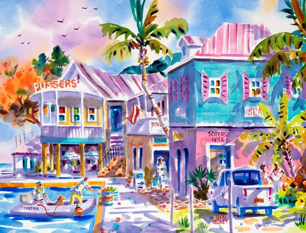 Sopers Hole Tortola, BVI Watercolor Art Print