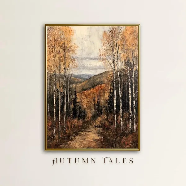 Vintage Rustic Tree Mountain Dirt Road Fall Art Print