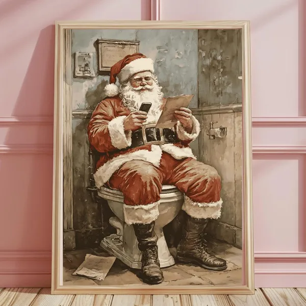 Christmas Santa Bathroom Art Print, Vintage Decor