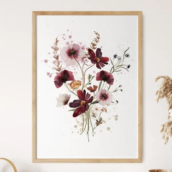 Red Poppy Flower Vintage Watercolor Art Print