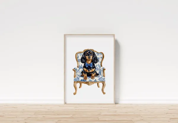Preppy Dachshund Chinoiserie Aesthetic Dog Art Print