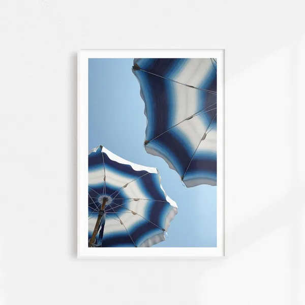 Amalfi Coast Blue Umbrellas, Positano Travel Poster