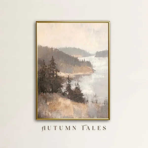 Pine Tree Mountain Landscape Vintage Foggy Art Print