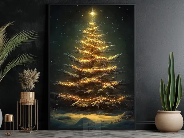 Vintage Christmas Tree Art Print, Cozy Holiday Decor