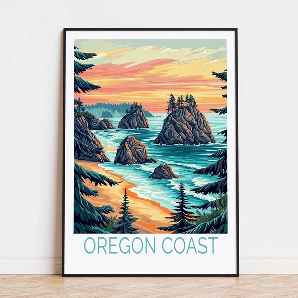 Oregon Coast Travel Poster, Oregon Wall Art Print