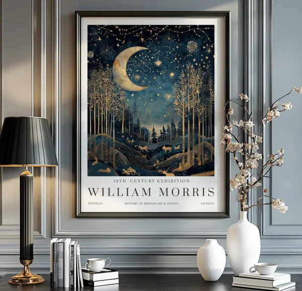 William Morris Moon Stars Vintage Wall Art Print