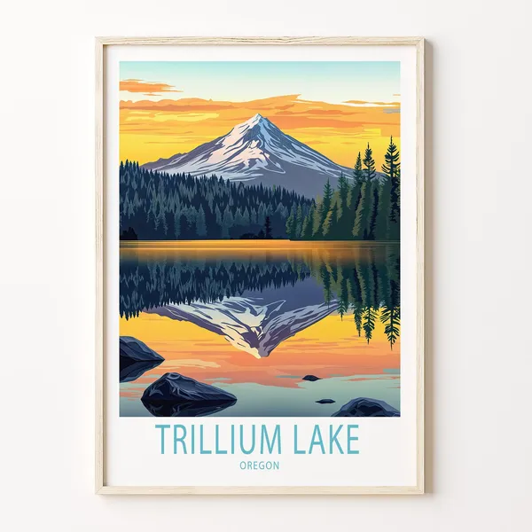 Trillium Lake Travel Poster, Oregon Wall Art Print