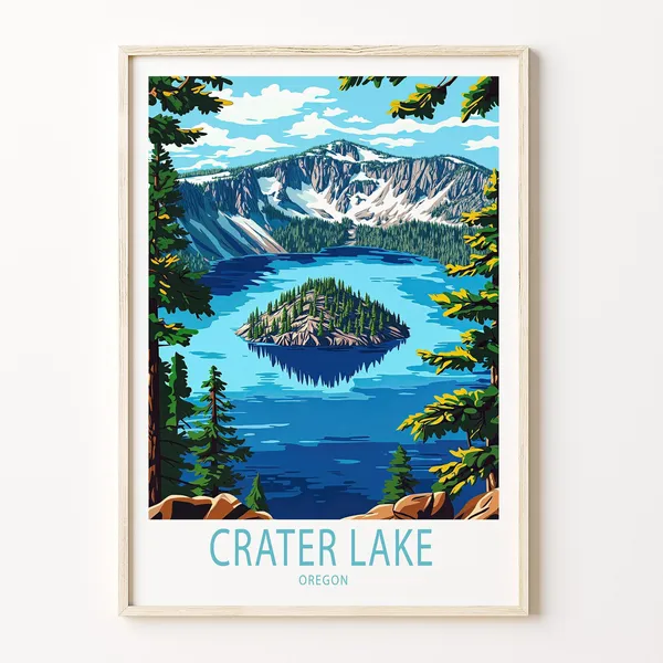 Crater Lake Oregon Travel Poster, National Park Art Print