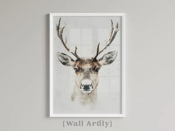 Watercolor Reindeer Christmas Wall Art, Xmas Print