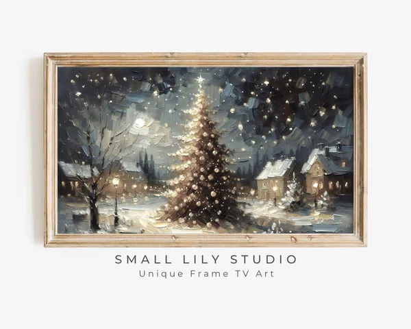 Christmas Tree Under Starry Sky Vintage Art Print