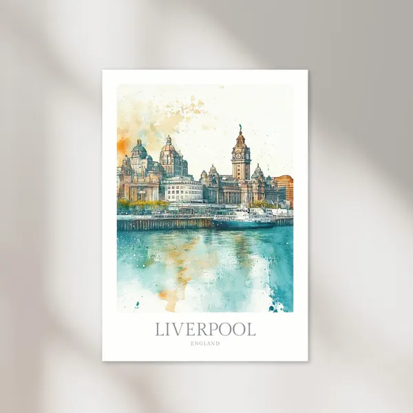 Liverpool England Watercolor Travel Poster