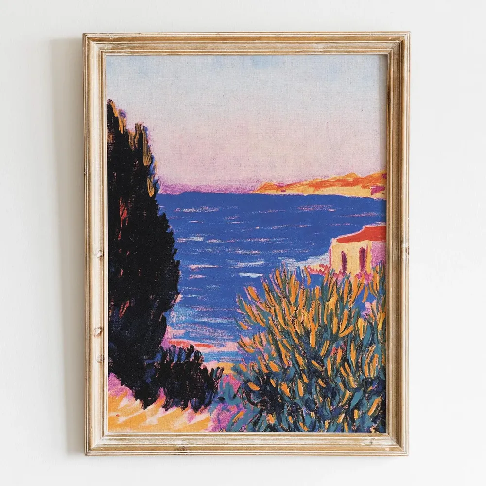 Greek Island Retro Beach Art Print