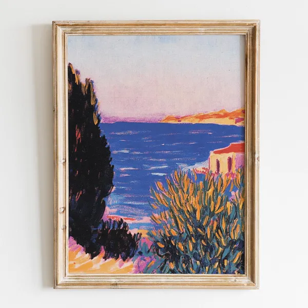 Greek Island Retro Beach Art Print