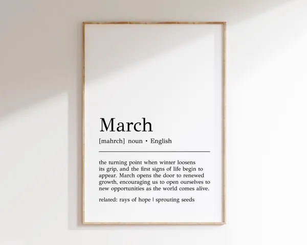 March Definition Art Print, Spring Typography Decor