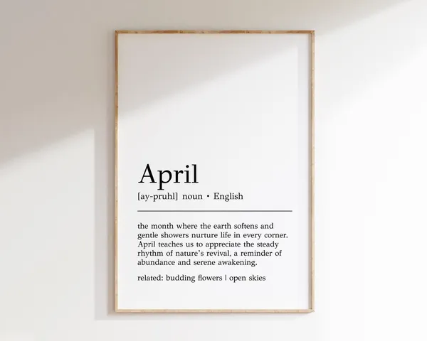 April Definition Minimalist Art Print, Spring Decor