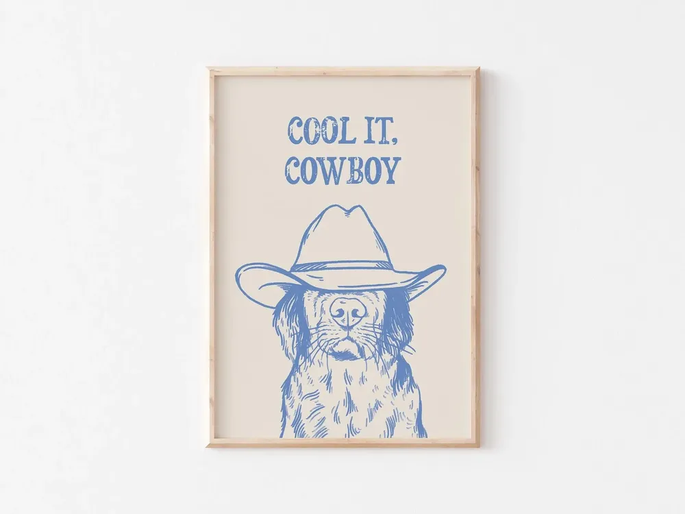 Cool It Cowboy Dog Retro Art Print - Image 4