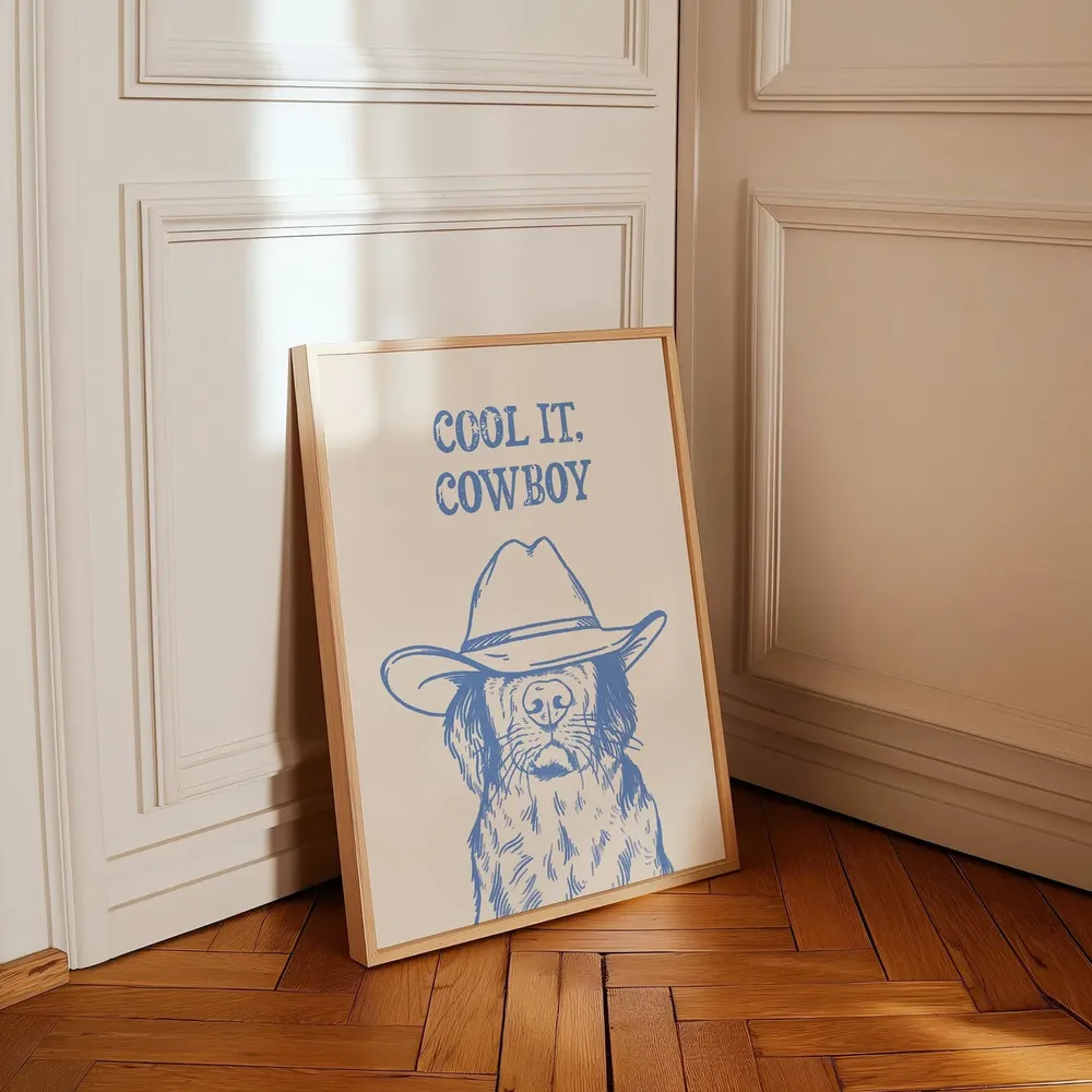 Cool It Cowboy Dog Retro Art Print - Image 2