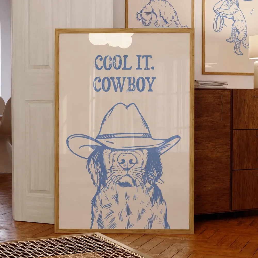 Cool It Cowboy Dog Retro Art Print