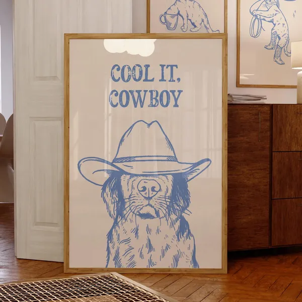 Cool It Cowboy Dog Retro Art Print